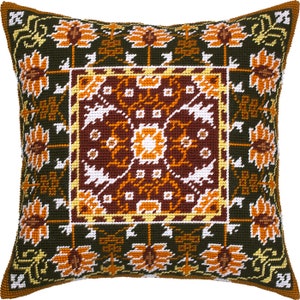 DIY Needlepoint Pillow Kit &quot;Small flowers&quot;, Tapestry cushion cover kit, Tent Stitch Kit, Embroidery kit, 16&quot;x16&quot; (40x40 cm), Printed Canvas