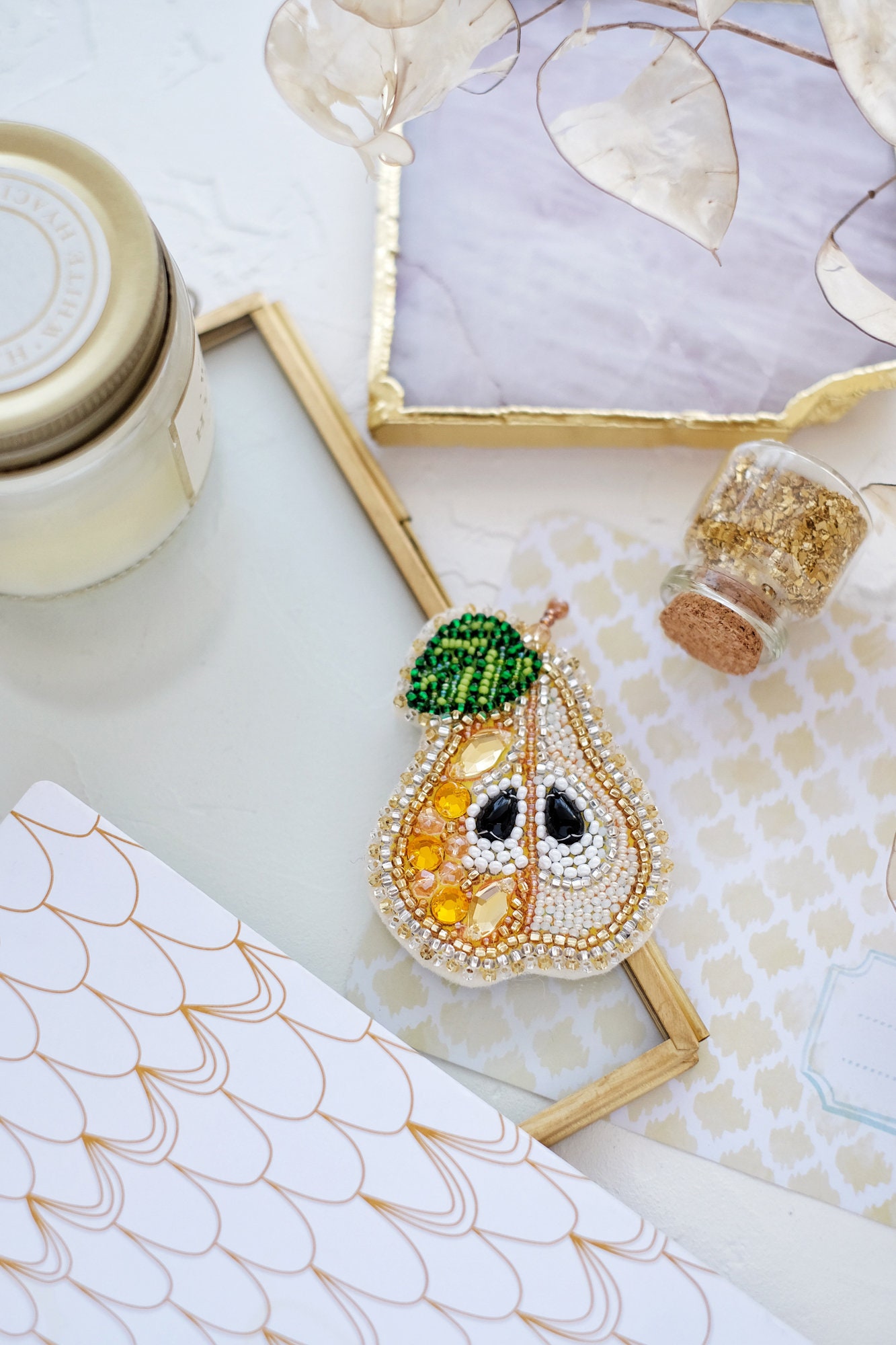 DIY Jewelry making kit, Seed beaded brooch "Duchess", Abris Art. Bead Embroidery, Needlework beading decoration.