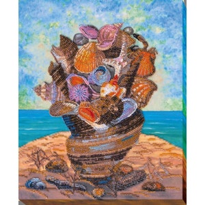 Bead embroidery kit on art canvas Sea with you. Abris Art DIY beadwork kit embroidery pattern gift for her diy craft kit