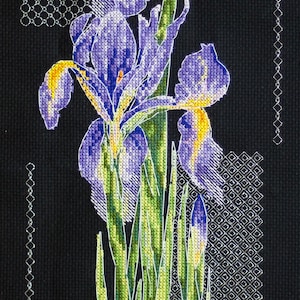Cross stitch embroidery "Japanese irises". Abris Art DIY cross stitch picture.