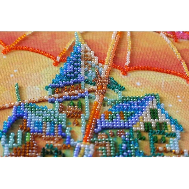 Bead embroidery kit on art canvas Cozy little world. Abris Art Etsy