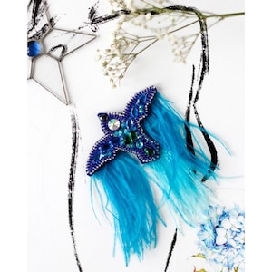 DIY Jewelry making kit, Seed beaded brooch &quot;Blue bird&quot;, Abris Art. Bead Embroidery, Needlework beading decoration.
