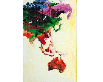 Bead embroidery kit on art canvas World Map-3. DIY beadwork kit embroidery pattern, needlework beading