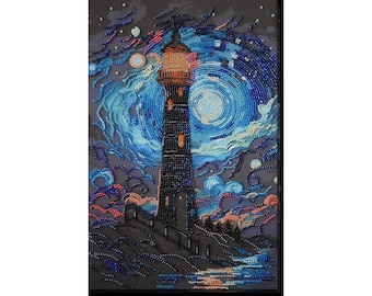 Bead embroidery kit on art canvas - Lighting the way. DIY beadwork kit embroidery pattern gift for her diy craft