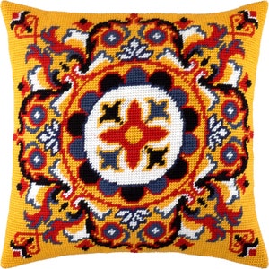 DIY Needlepoint Pillow Kit &quot;Eastern Rosette&quot;, Tapestry cushion kit, Half Cross Stitch Kit, Embroidery kit 16&quot;x16&quot; (40x40 cm), Printed Canvas
