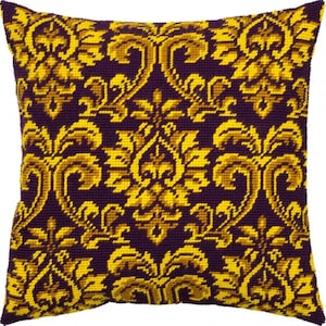 Needlepoint Pillow Kit &quot;Royal Tapestry&quot;, DIY Tapestry cushion kit, Half Cross Stitch sewing, Embroidery kit on Printed Canvas 16&quot;x16&quot;