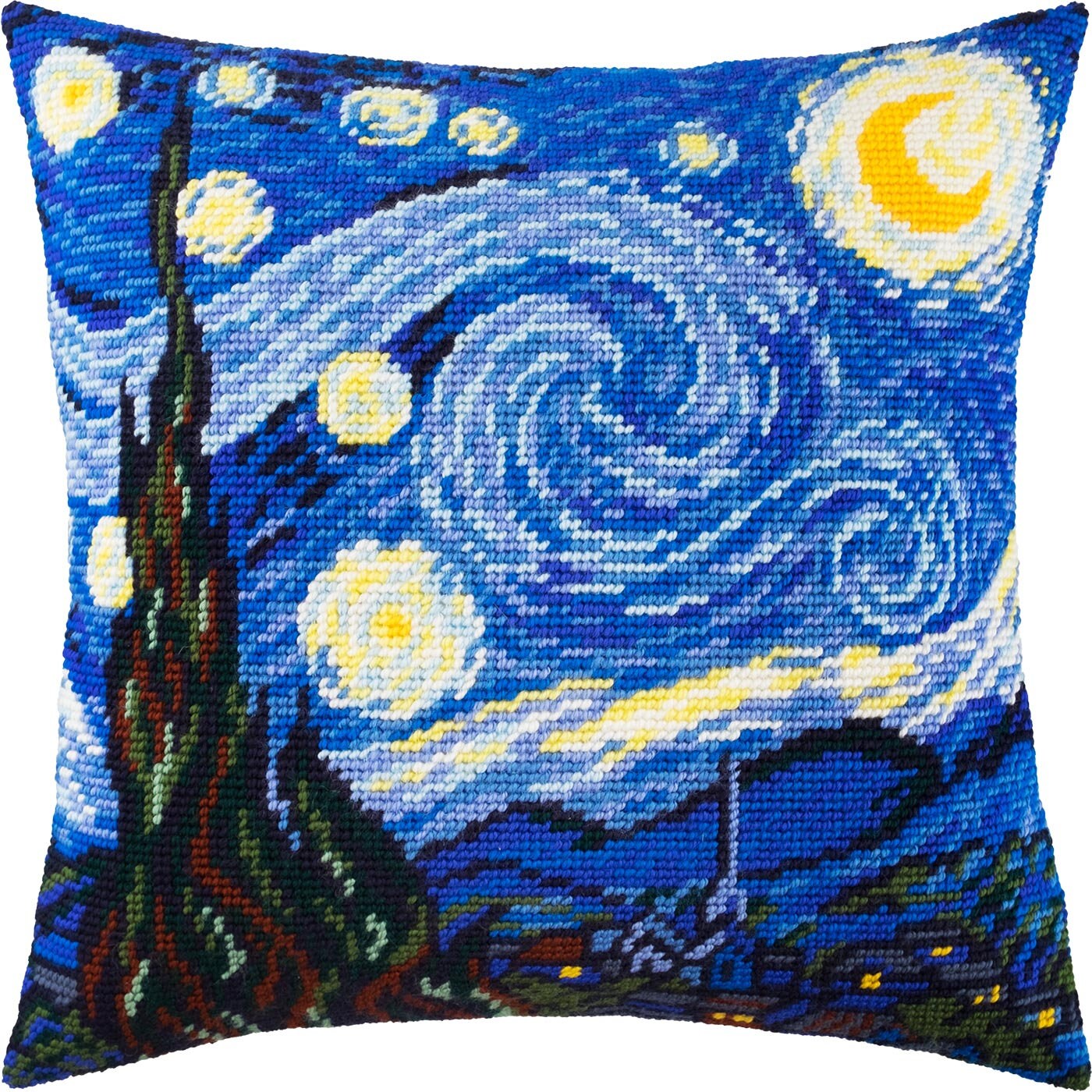 Needlepoint Pillow Kit "Starry night, V. van Gogh", DIY Tapestry kit, Cushion Cross Stitch sewing, Embroidery kit on Printed Canvas 16"x16"