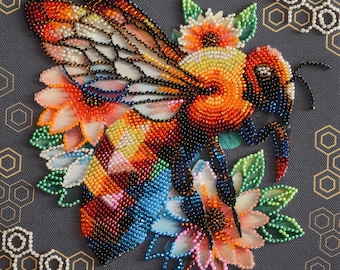 Bead embroidery kit on art canvas Honey mosaic. DIY beadwork kit embroidery pattern, needlework beading