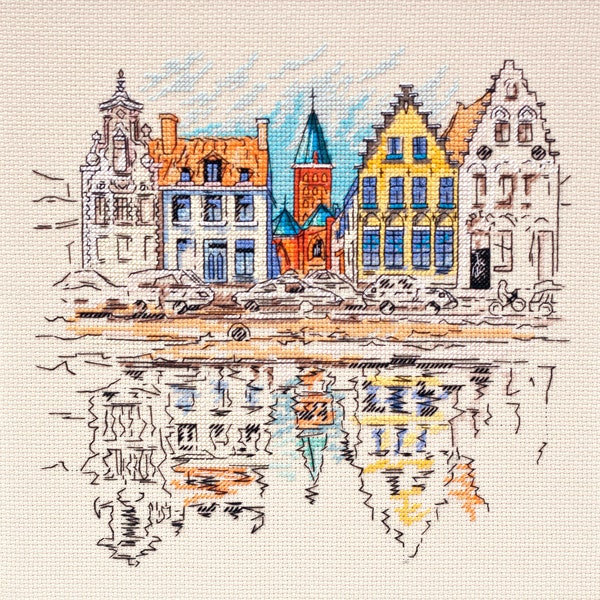 Cross stitch embroidery "Colored town-1". DIY cross stitch picture.