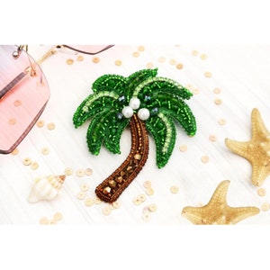 DIY Jewelry making kit, Seed beaded brooch &quot;Palm&quot;, Tela Artis. Bead Embroidery, Needlework beading decoration.