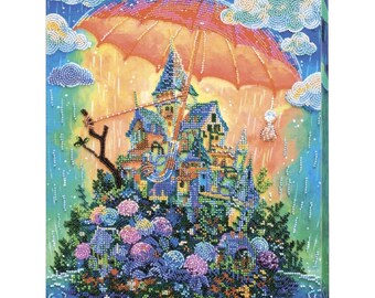 Bead embroidery kit on art canvas Cozy little world. DIY beadwork kit embroidery pattern, needlework beading