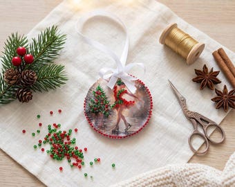 Bead embroidery kit on art canvas Dance on Ice. DIY beadwork kit embroidery pattern christmas new year diy craft kit