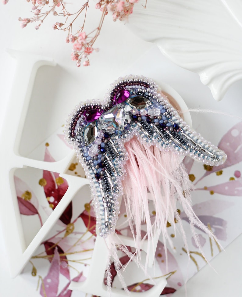 Abris Art Needlework beading decoration. Bead Embroidery Seed beaded brooch Wing DIY Jewelry making kit