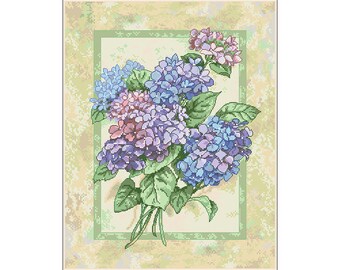 Cross Stitch PDF Pattern Elegant Hydrangeas Scheme Blooming Flowers Digital file embroidery stitching patterns instant download