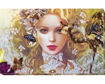 Bead embroidery kit on art canvas A stranger. DIY beadwork kit embroidery pattern, needlework beading