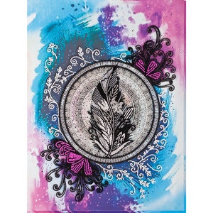 Bead embroidery kit on art canvas Mandala feather. Abris Art DIY beadwork kit embroidery pattern gift for her diy craft kit