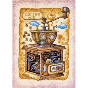 Cross stitch embroidery &quot;Coffee beans&quot;. DIY cross stitch picture.