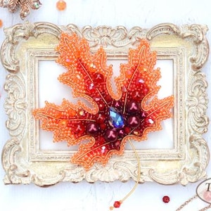 DIY Jewelry making kit, Seed beaded brooch &quot;Fire letter&quot;, Tela Artis. Bead Embroidery, Needlework beading decoration.
