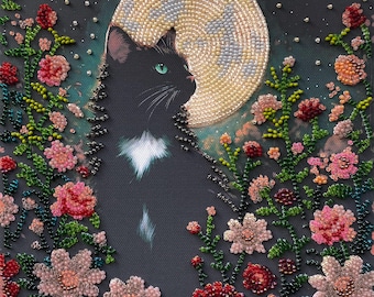 Bead embroidery kit on art canvas - Can’t Sleep. DIY beadwork kit embroidery pattern, needlework beading