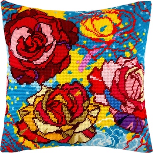 Kit de bordado para almohada &quot;Vitral&quot;, funda de cojín tapiz, punto de carpa, bordado, 40,6 x 40,6 cm, lienzo impreso