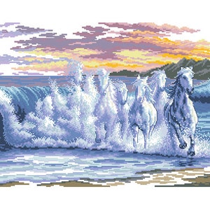 Cross Stitch PDF Pattern Water Horses Scheme Animal Digital file embroidery stitching patterns instant download