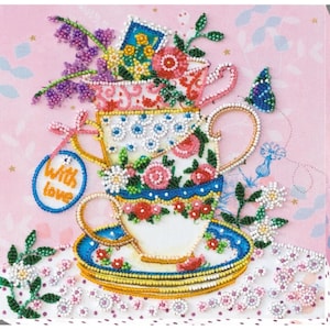 Bead embroidery kit on art canvas Tea Meeting. Abris Art DIY beadwork kit embroidery pattern gift for her diy craft kit