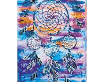 Bead embroidery kit on art canvas Dreamcatcher amulet. DIY beadwork kit embroidery pattern, needlework beading