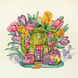 Cross stitch embroidery &quot;Berry cupcakes&quot;. Abris Art DIY cross stitch picture.