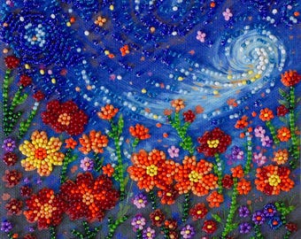 Bead embroidery kit on art canvas - A Midsummer Night's. DIY beadwork kit embroidery pattern, needlework beading