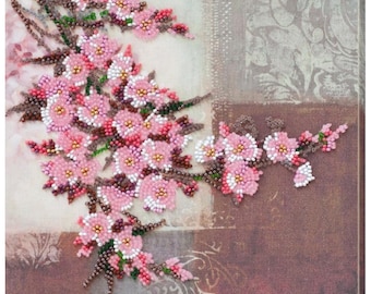 桜ビーズ刺繍アートキット、日本の花柄スクエアキャンバス - Etsy 日本
