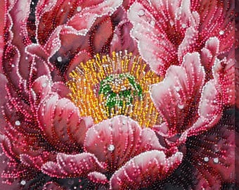 Bead embroidery kit on art canvas - Dew's Kiss. DIY beadwork kit embroidery pattern, needlework beading