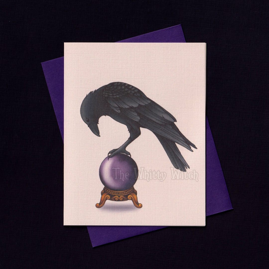 Raven on Crystal Ball Note Card - A2 - Blank Inside - Single, Set of 3 ...