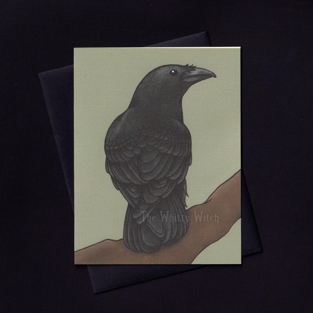 Raven on Tree Branch Note Card - A2 - Blank Inside - Single, Set of 3 ...