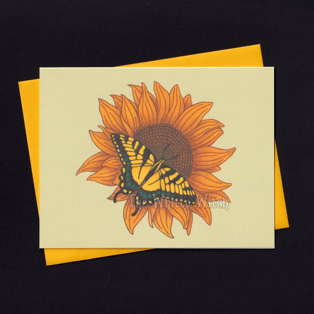 Swallowtail Butterfly on Sunflower Note Card - A2 - Blank Inside ...