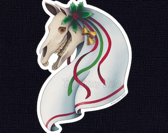 Mari Lwyd Sticker - 3 Inch - Welsh Pagan Christmas Gift - Spooky Yule Water Bottle Decal