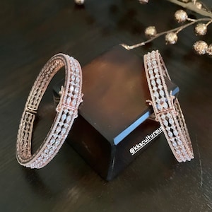 American Diamonds Openable Silver Finish Bangles | Rose Gold Finish Diamond Bangles | Indian Bangles | Wedding Jewelry Diamond Bangles 2.6/8