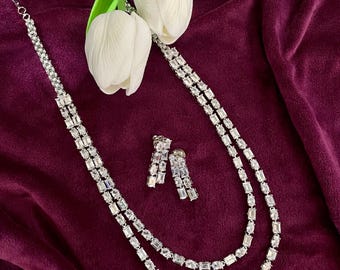 Silver Finish American Diamond Double Layer Necklace Set: Cocktail Jewelry