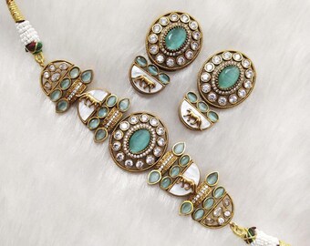 Sabyasachi Inspired Choker Necklace | Pastel Choker Necklace | Mint Green Choker | Wedding Jewelry | CZ Choker