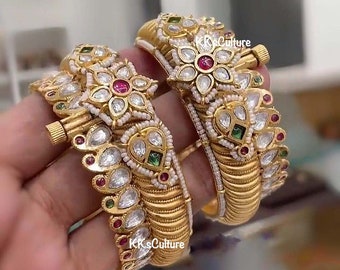 Openable Gold Kundan Rajwadi Bangle | Rajwadi Kundan Gold Kada |Indian Bridal Jewelry | Kundan Pacheli | Gold Pacheli Kundan Patla