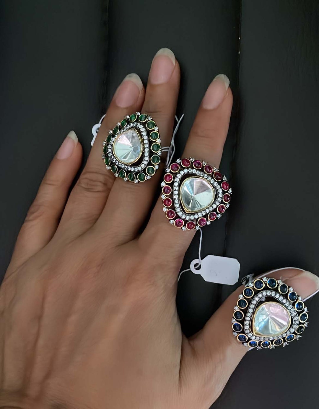 Adjustable Uncut Kundan Diamond Ring Statement Finger Ring Etsy