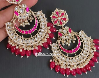 Kundan Chandbali Earrings: Indian Style Cluster Pearl Dabi Earrings