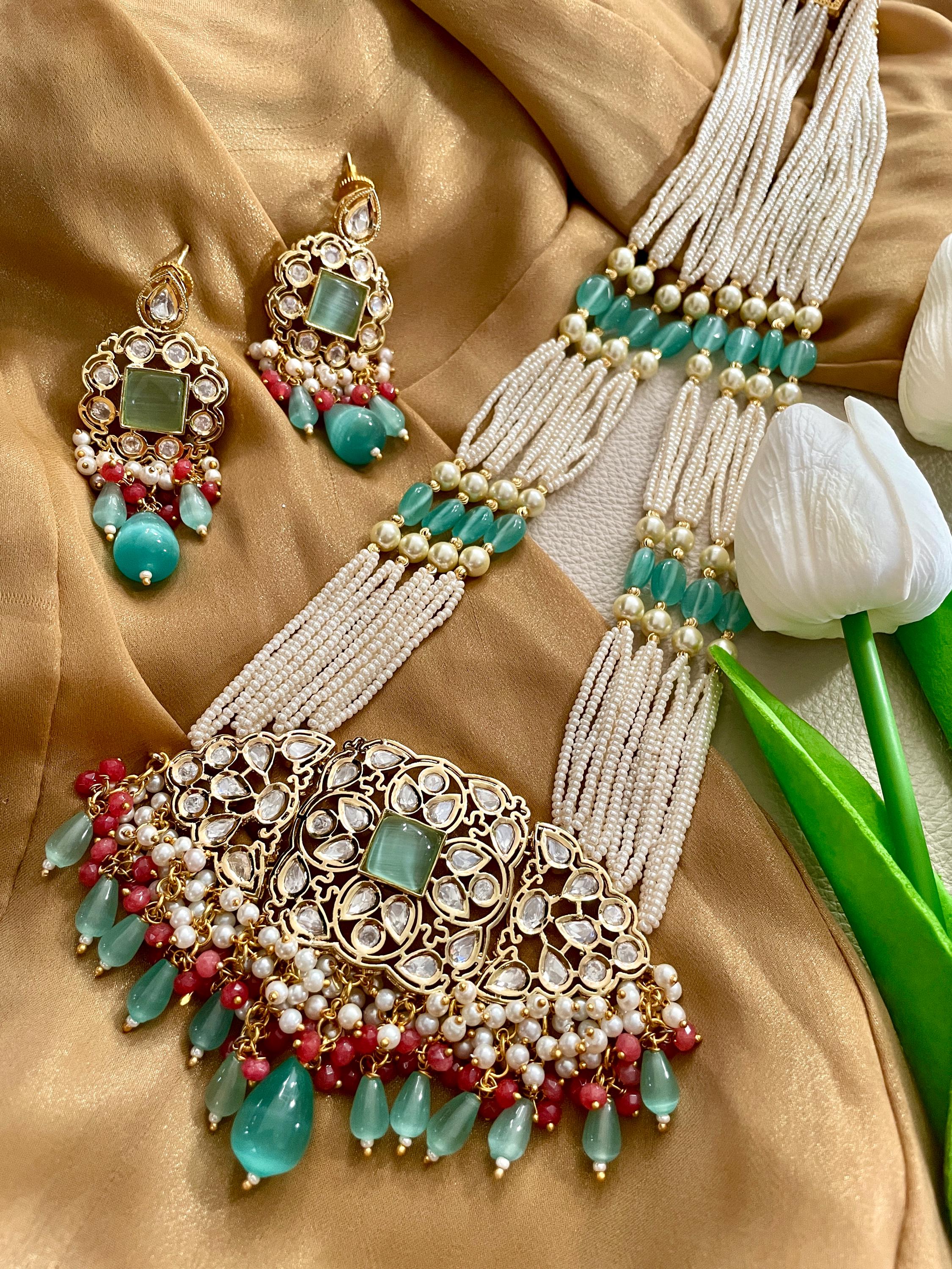 Kundan Pearl Necklace Set: Mint Green Indian Wedding Jewelry - Etsy