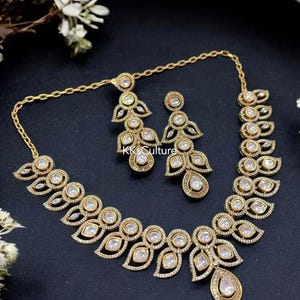Moissanite Polki Necklace Set: Designer Kundan Wedding Jewelry