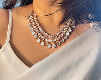Polki Kundan Gold Plated Necklace Set: Indian Jewelry