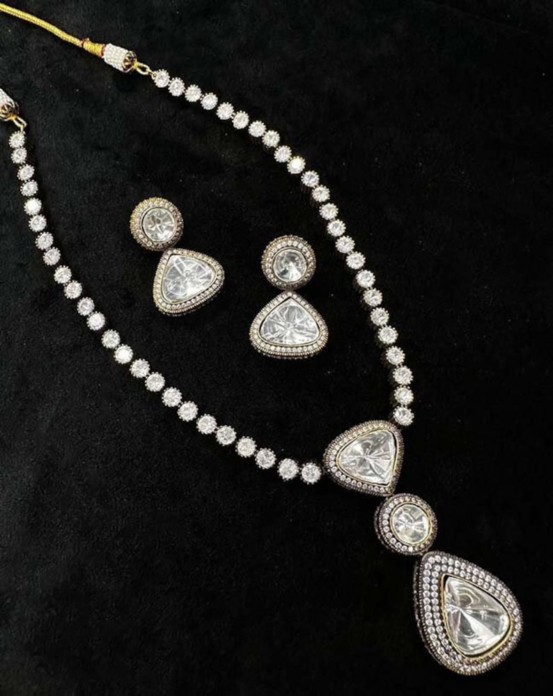 Fine Moissanite Polki Kundan Victorian Necklace Set Victorian Jewelry Indo Western Jewelry Cocktail Jewelry Indian Designer Jewelry image 8