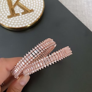 Rose Gold Finish CZ Bangle Pair: American Diamond Indian Wedding Jewelry