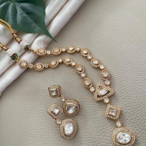 Uncut Polki Kundan Necklace Set: Gold Plated Indian Jewelry