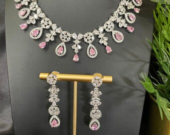 Gorgeous Pink American Diamond Necklace 