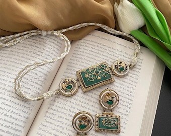Mint Green Choker Necklace Set: Indian Boho Oxidized Jewelry
