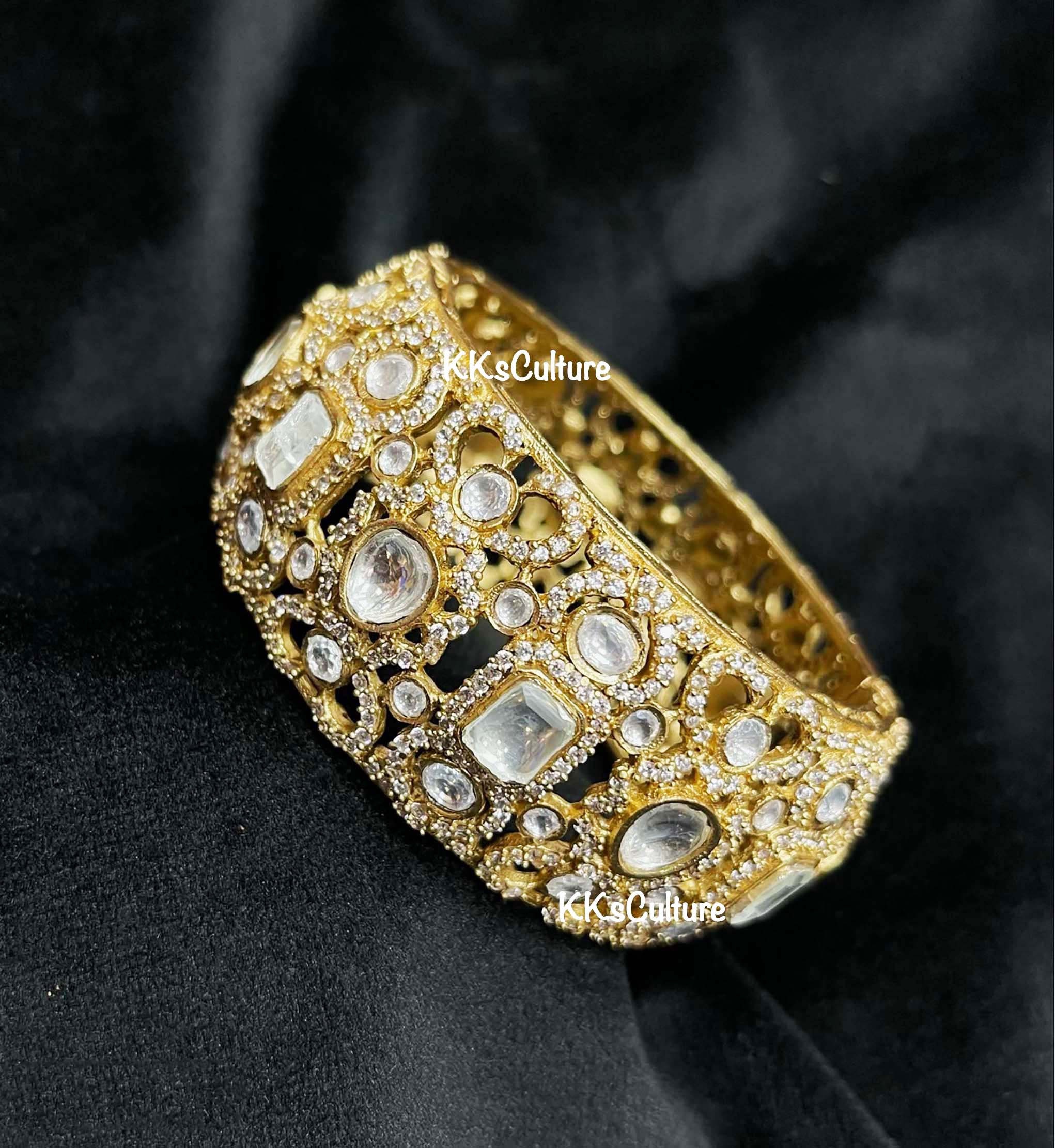 Gold Plated Jadau Kundan Bracelet Design by Zevar King at Pernia's Pop Up  Shop 2024